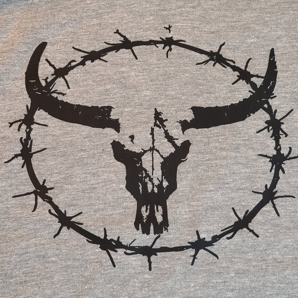 Gray Kids Short Sleeve Tee with Bull Skull and Barbwire Design - Picture 2 of 3